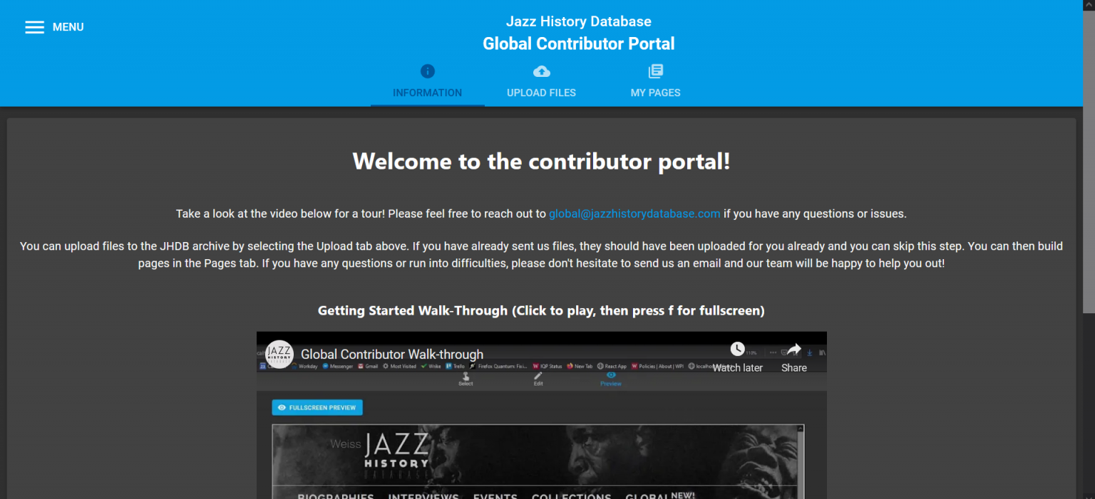 A screenshot of the landing page of the contributor portal